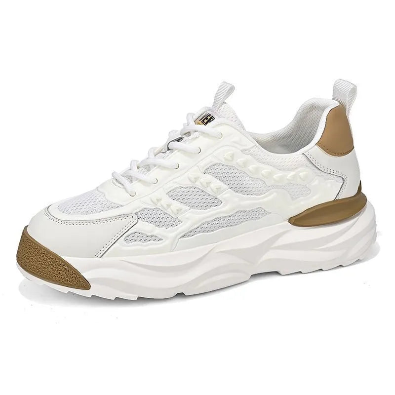 Men's white breathable mesh casual shoes with round toe design