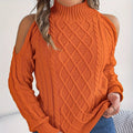 Women's twisted pattern strapless half-high collar sweater with lantern sleeves