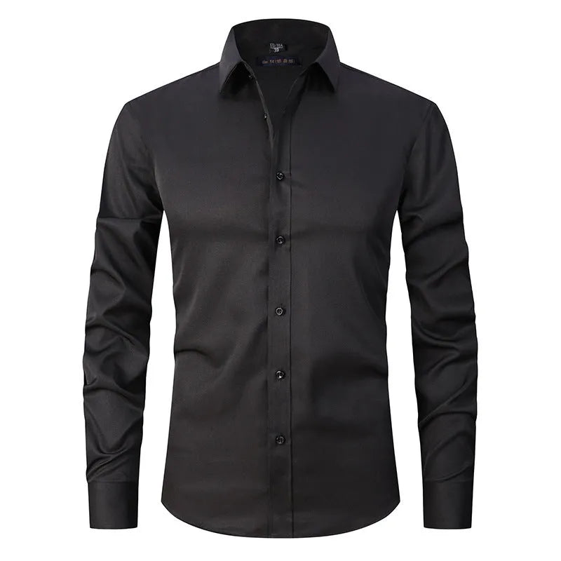 Men's long sleeve polyester stretch work shirt shown in multiple colour options