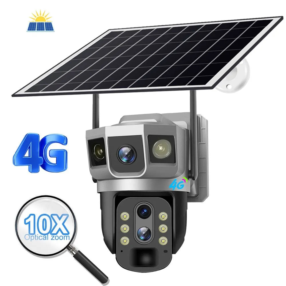 V380 outdoor security camera with 4G connectivity and solar panel