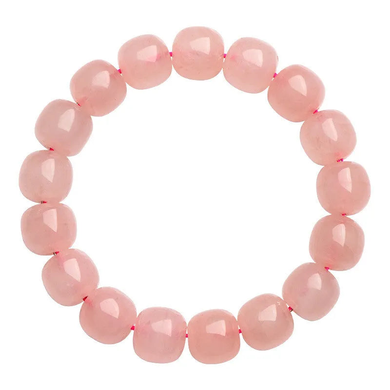 Pink crystal barrel bead bracelet with geometry design and polished finish