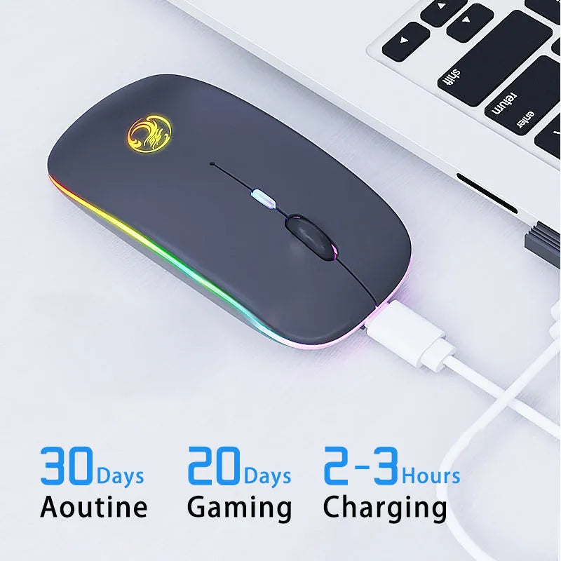 Black and white dual-mode wireless silent mouse with luminous charging indicator and adjustable DPI switch