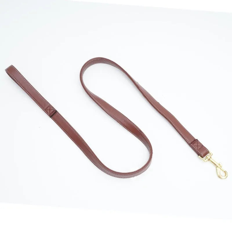 Black PU leather dog lead with quick-release clip shown at full length