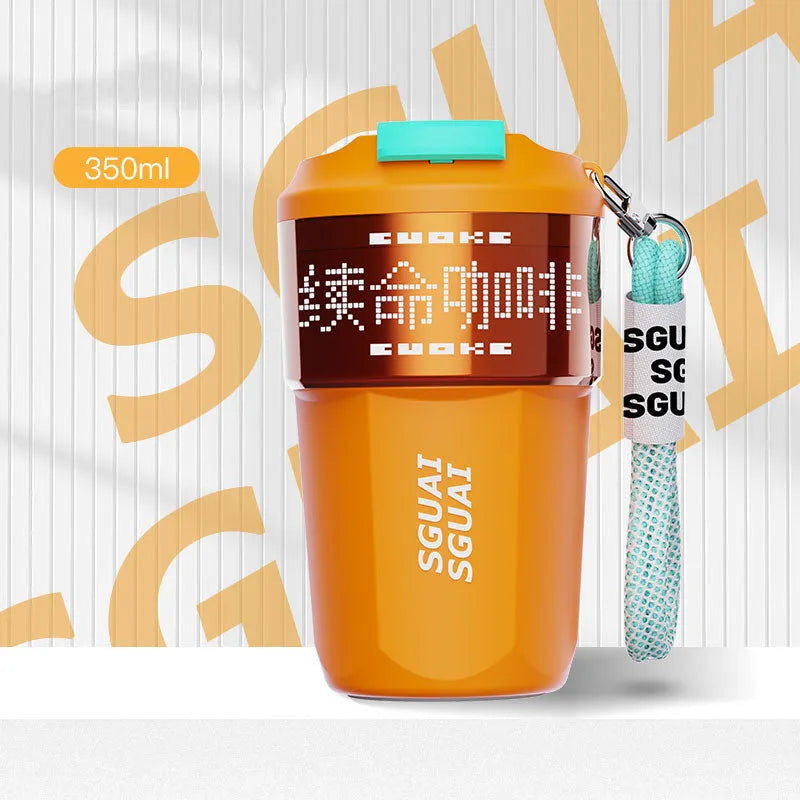 Japanese style stainless steel portable coffee cup with 50mL capacity in blue, grey, orange, white, and purple colour options.