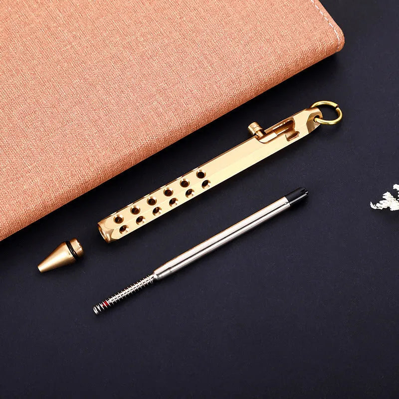 Brass hexagonal bolt-action rollerball pen with six-faceted barrel and 0.5mm tip