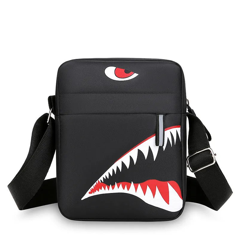 Men's small Oxford cloth crossbody bag with animal print pattern and adjustable shoulder strap