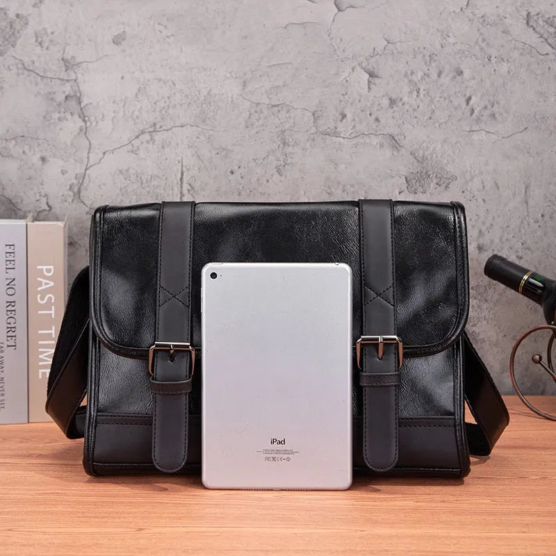 Black Korean style men's anti-theft commuter backpack with PU material and sewing thread design