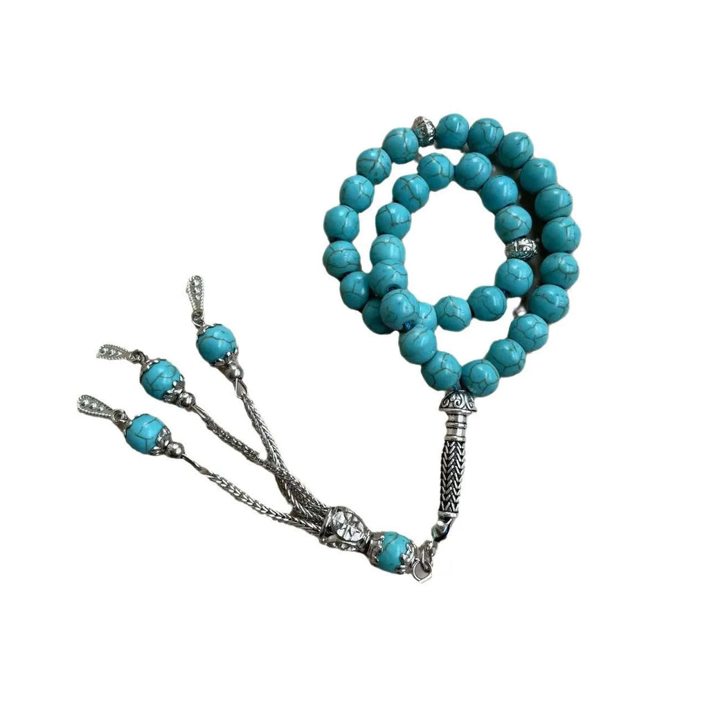 Handmade Muslim worship bracelet with sky blue stone beads for prayer counting