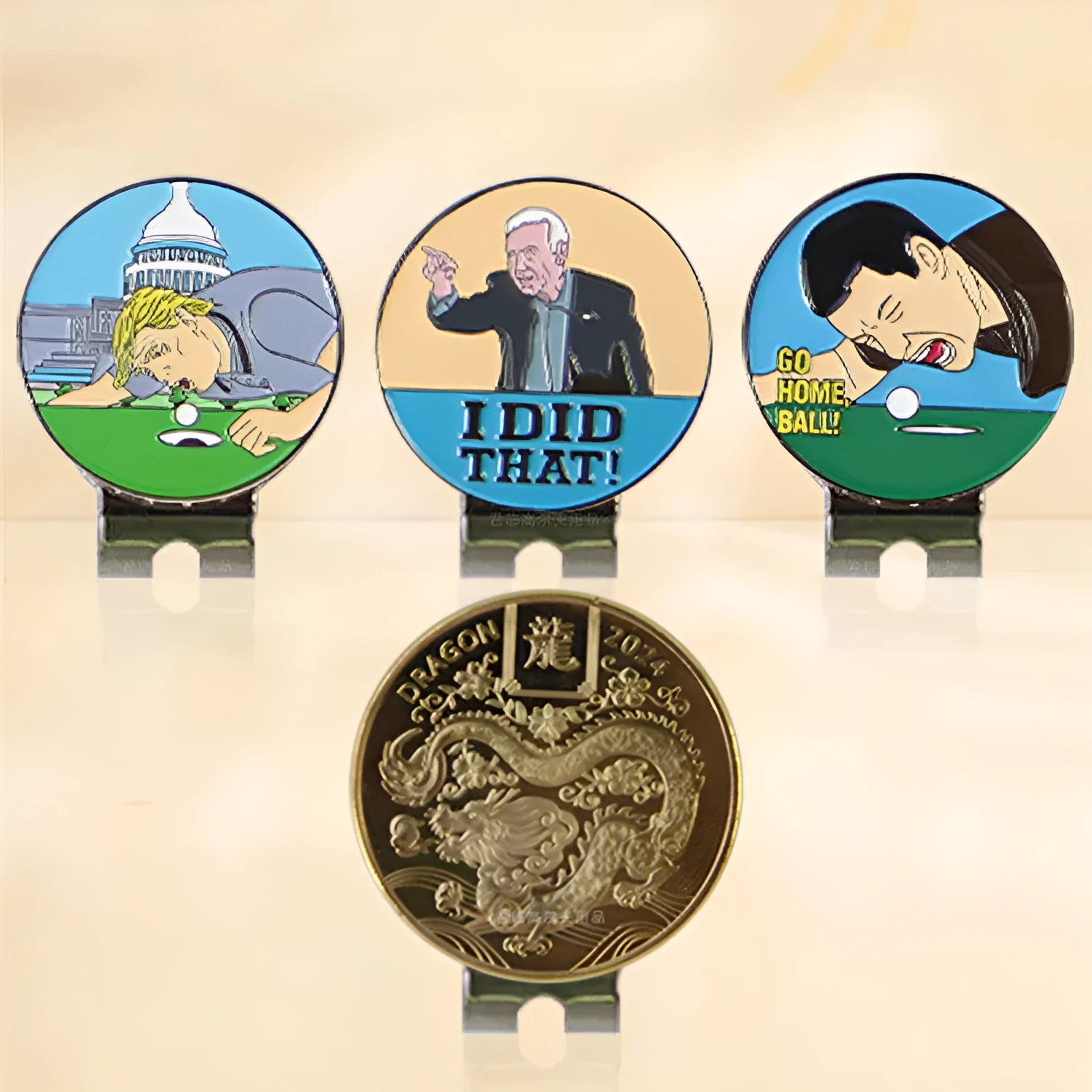 Zinc alloy hat clip with creative metal craft patterns for golf accessories