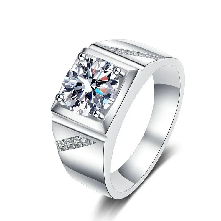 Men's square diamond ring with adjustable opening in gold finish on hand