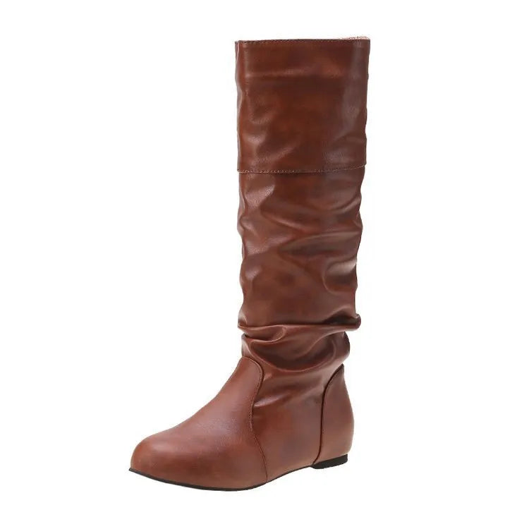 Women's flat ankle boots in artificial PU with round toe and slip-on design