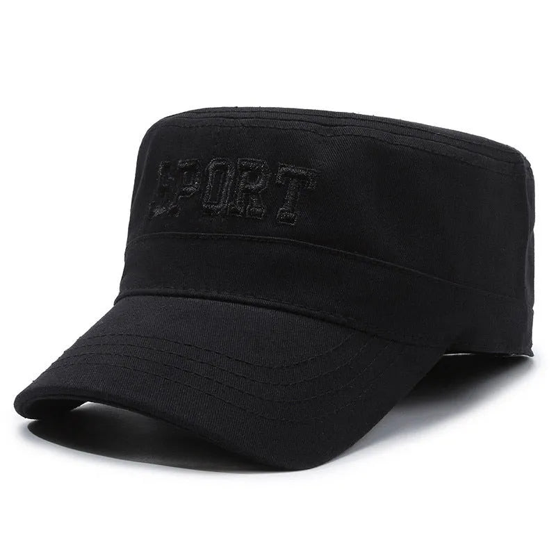 Men's adjustable cotton peaked cap in army green with dome crown and English letter detail
