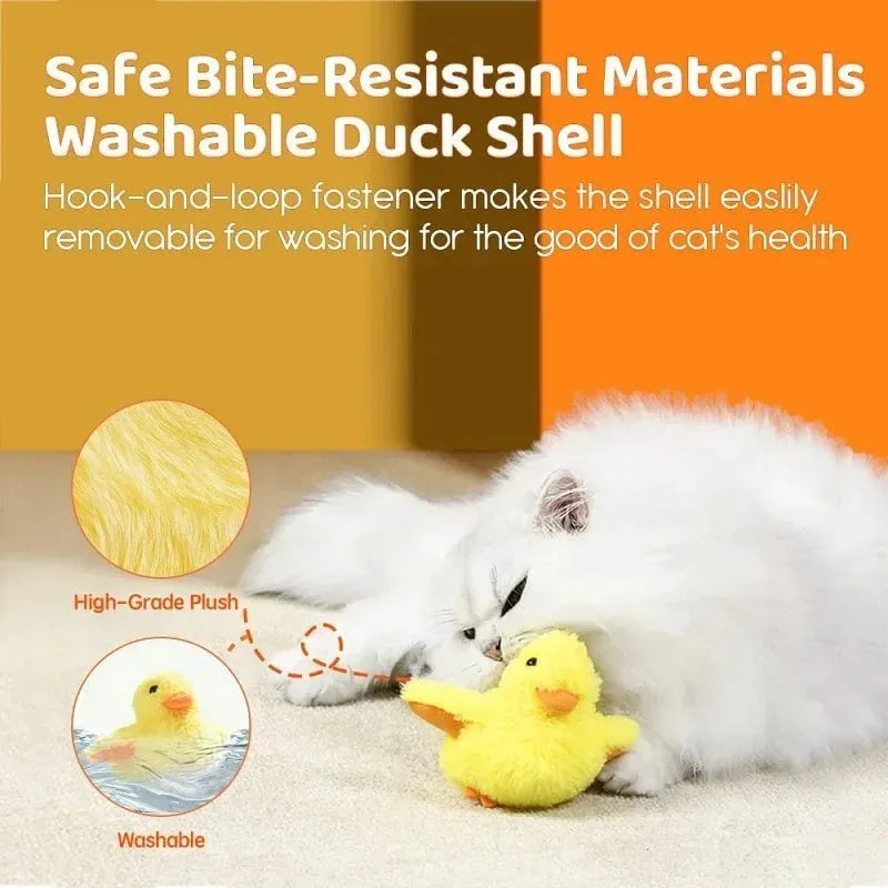 Yellow flapping duck interactive cat toy with vibration sensor and USB charging port