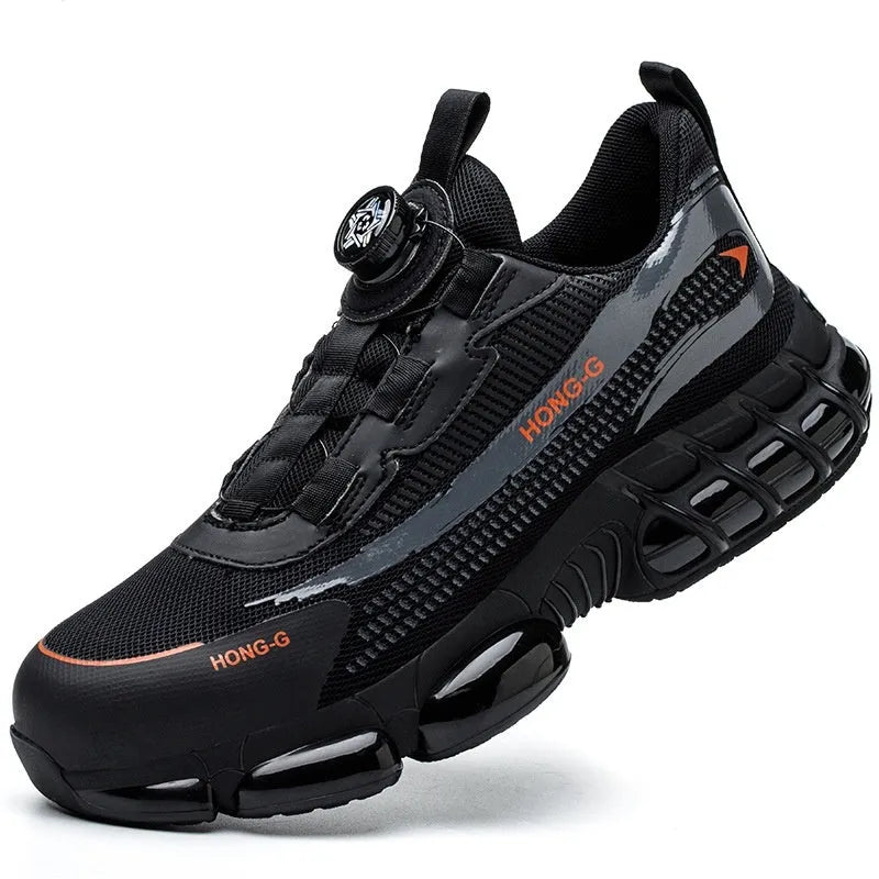 Men's lightweight safety work shoes with steel toe caps in black, grey and blue colour options