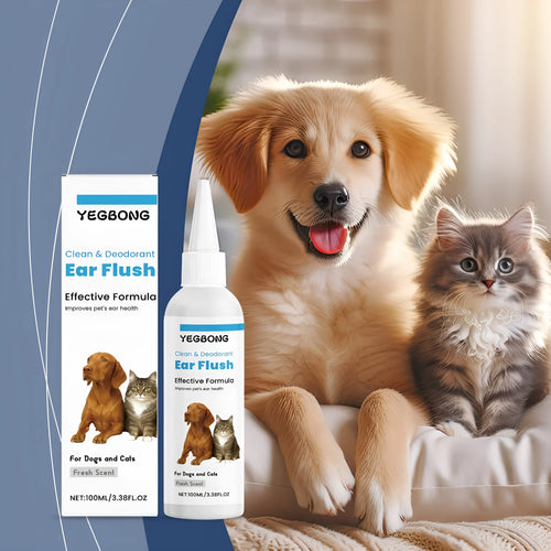 100ml bottle of cat and dog ear cleaning solution with applicator for gentle earwax removal
