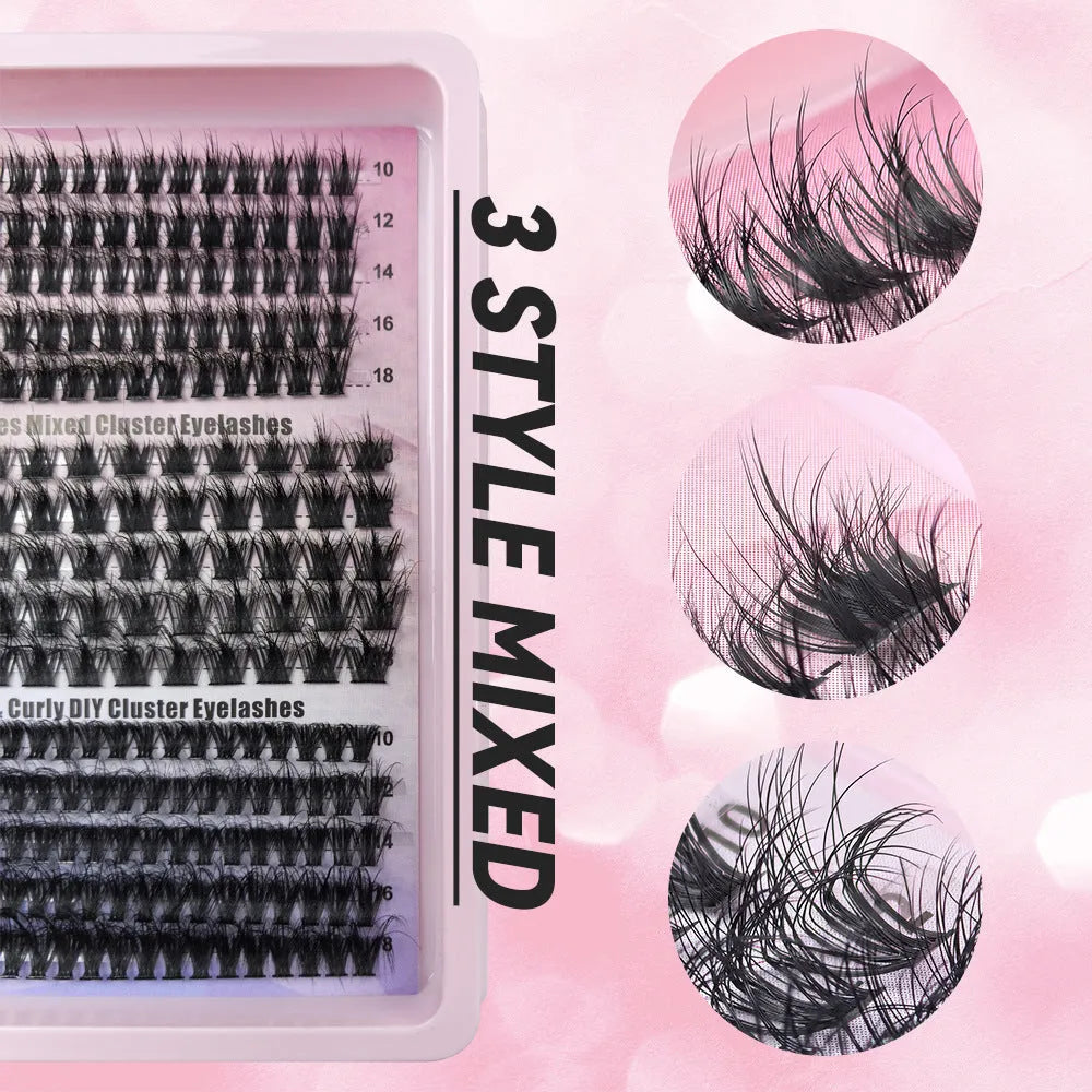 Large box of mixed messy false eyelashes showing storage dimensions and style variety.