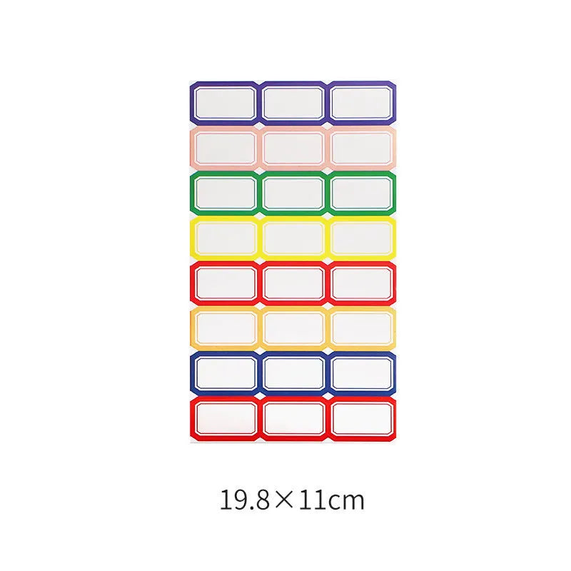 Handwritten label adhesive sticker collection showing multiple grid formats and colour options