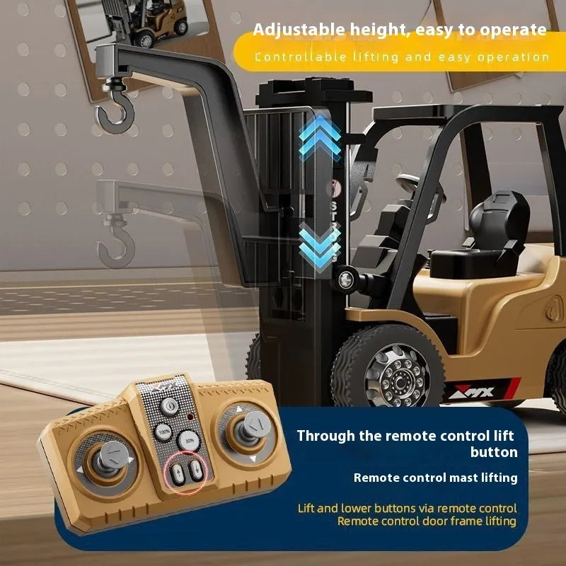 1:64 scale mini alloy forklift toy with remote control and cargo pallet accessories