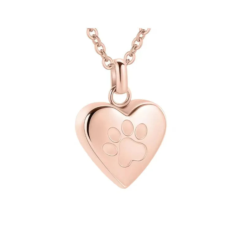 Openable heart casket cremation necklace with paw print design on titanium steel