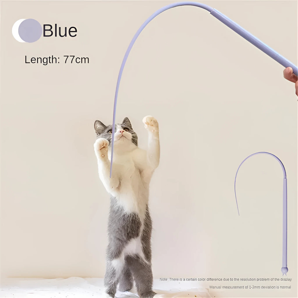 Blue silicone mouse tail cat toy with ABS handle for interactive pet play
