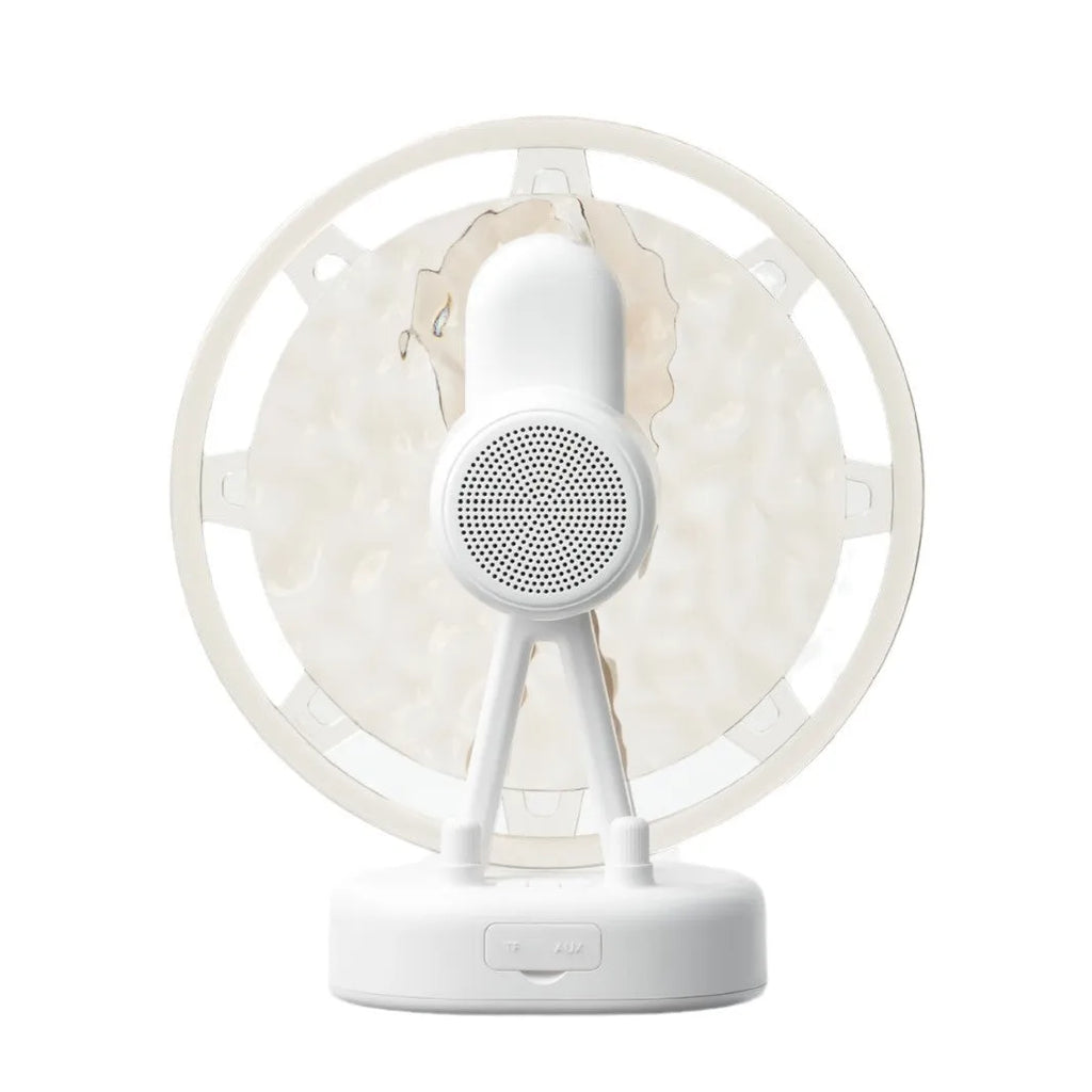 White and pink Ferris Wheel shaped Bluetooth speaker with colourful water ripple LED atmosphere lighting.