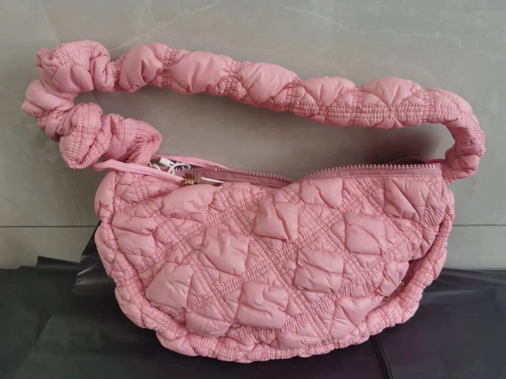 Women's nylon shoulder messenger bag in beige colour with adjustable strap