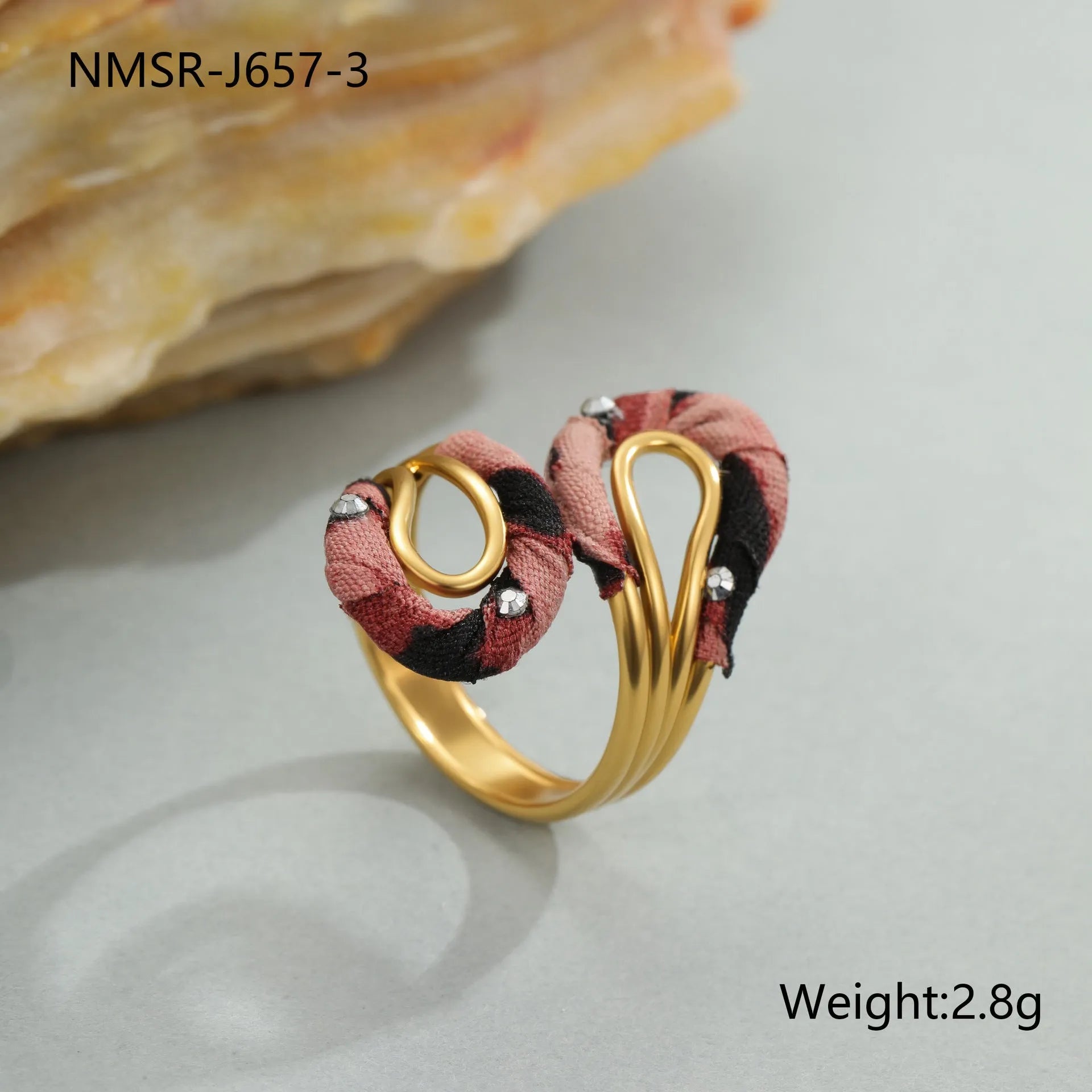 Leopard Series stainless steel open mouth ring with geometric heart shape and leopard print pattern