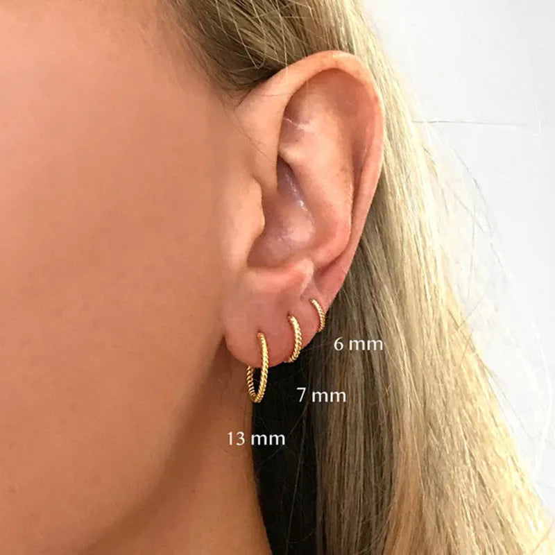 S925 sterling silver twisted string round ring geometric earrings for women on a white background.