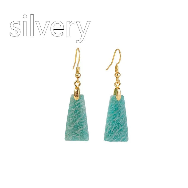 Amazonite rough stone trapezoid earrings in geometric design with gold or silver finish