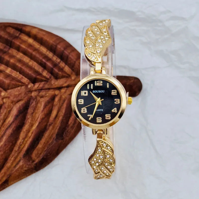 Stainless steel women's watch with round dial and Vachette clasp, shown in gold surface colour option