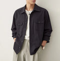 Men's cotton blend shirt with lapel collar in light sand rice and nautilidae colours, showing long sleeves