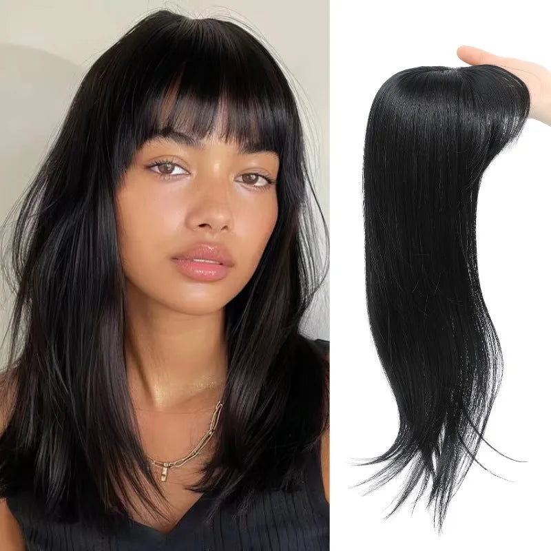 35cm long synthetic clip-in wig hairpiece with buckle clasp in one of six colour styles.