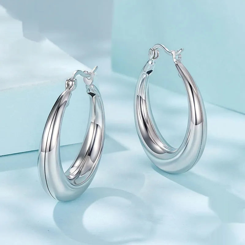 Copper geometric ring ear clip earrings with silver-colour needle in three size options