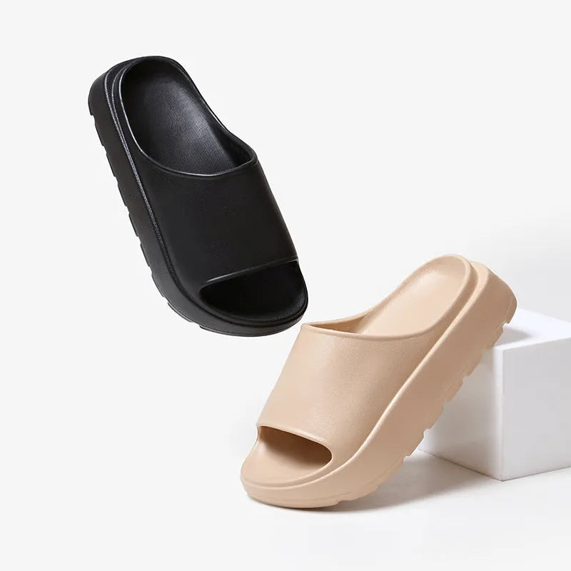 Women's fish mouth shoes slippers with thick 5.5cm EVA soles in beige, black, khaki, rose red colours