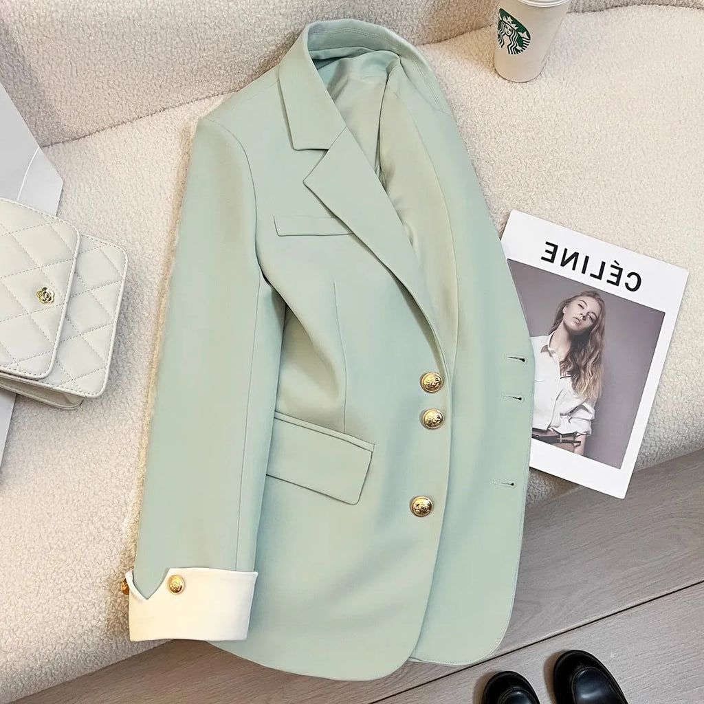 Women's Korean-style loose polyester coat in milky white with pockets