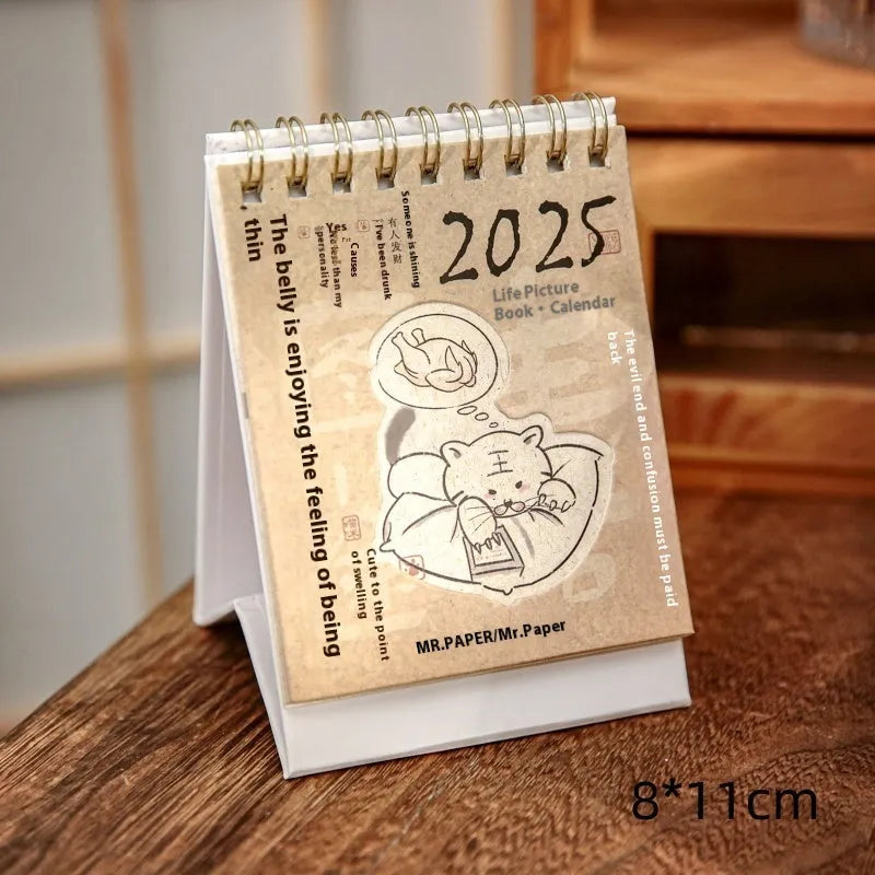 Mini coffee-themed desk calendar for 2025 showing daily pages and simple modern design