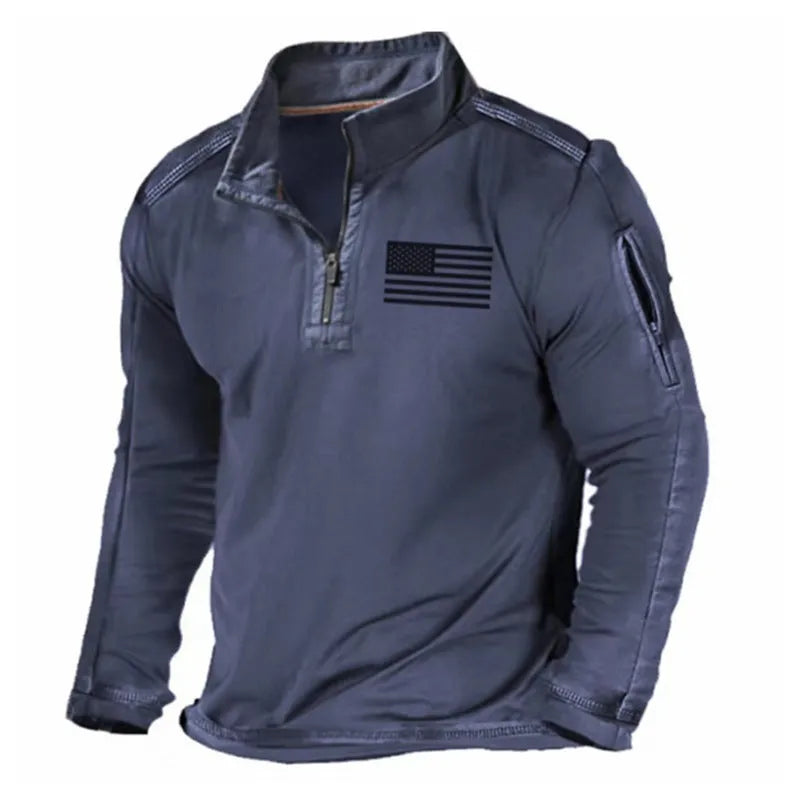 Men's zipped stand collar long-sleeved polyester sweater in multiple colour options