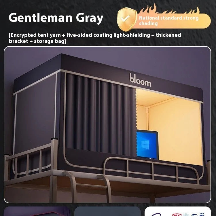 Gentleman grey polyester bed curtain with integrated mosquito net for 0.9 metre beds