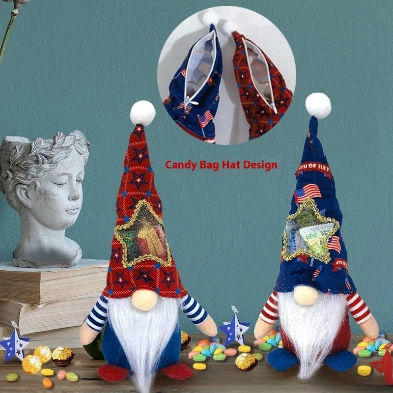 Two faceless cloth Rudolf baby doll Christmas decorations showing suit design and 32cm size.