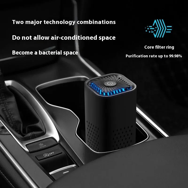 Mini car air purifier with USB cable in black and white colour options