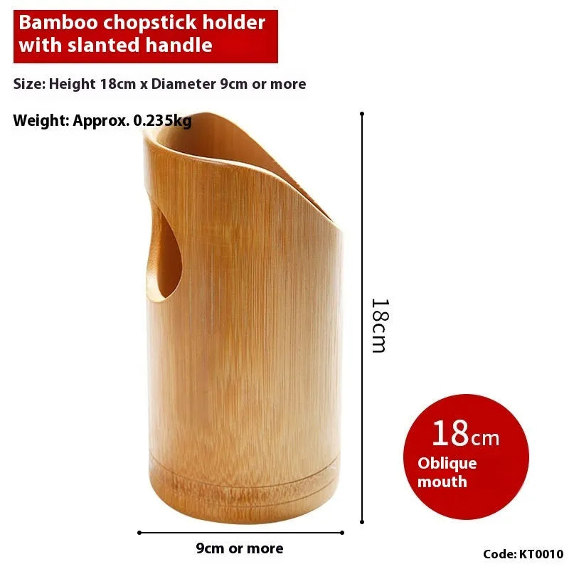 Natural bamboo chopstick holder tube in various sizes and styles including bevel and groove designs.