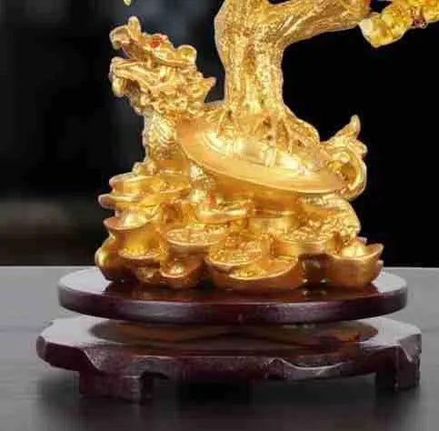 Golden citrine resin Feng Shui ornament of a money tree with a small water turtle