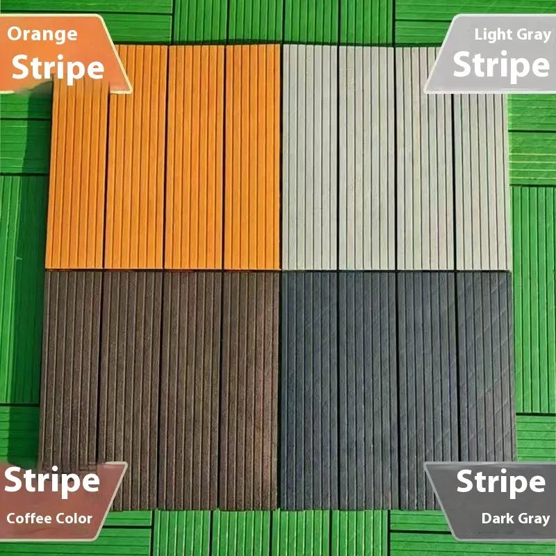 Square plastic floor tile with wood grain texture in a dark grey colour, shown on a light background.
