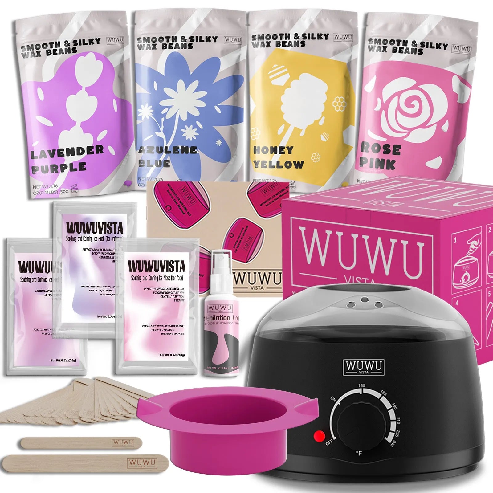 29-piece professional hard wax hair removal kit with portable warmer, wax beads, sticks, and aftercare products
