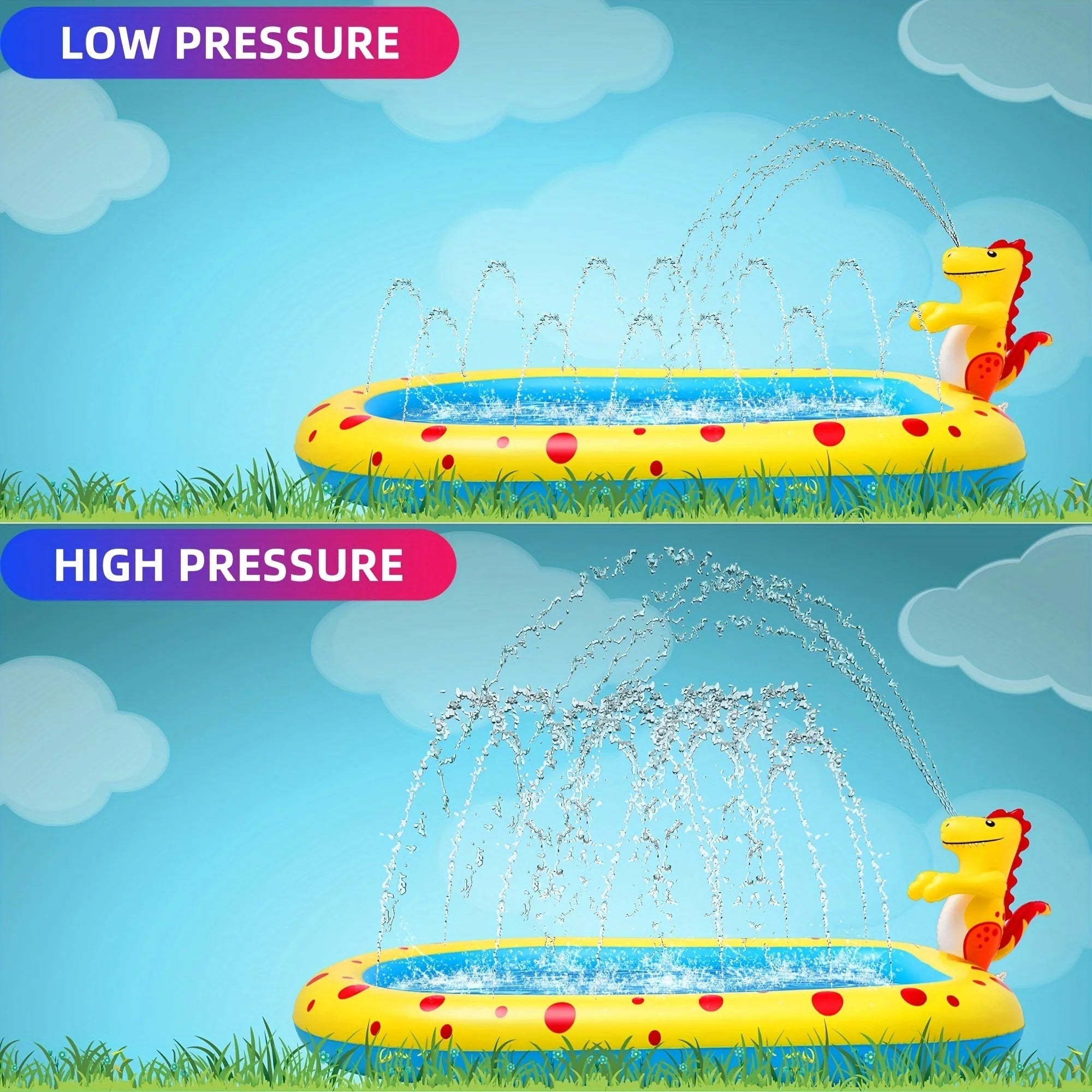 Blue dinosaur shark inflatable water spray pool for kids outdoor play