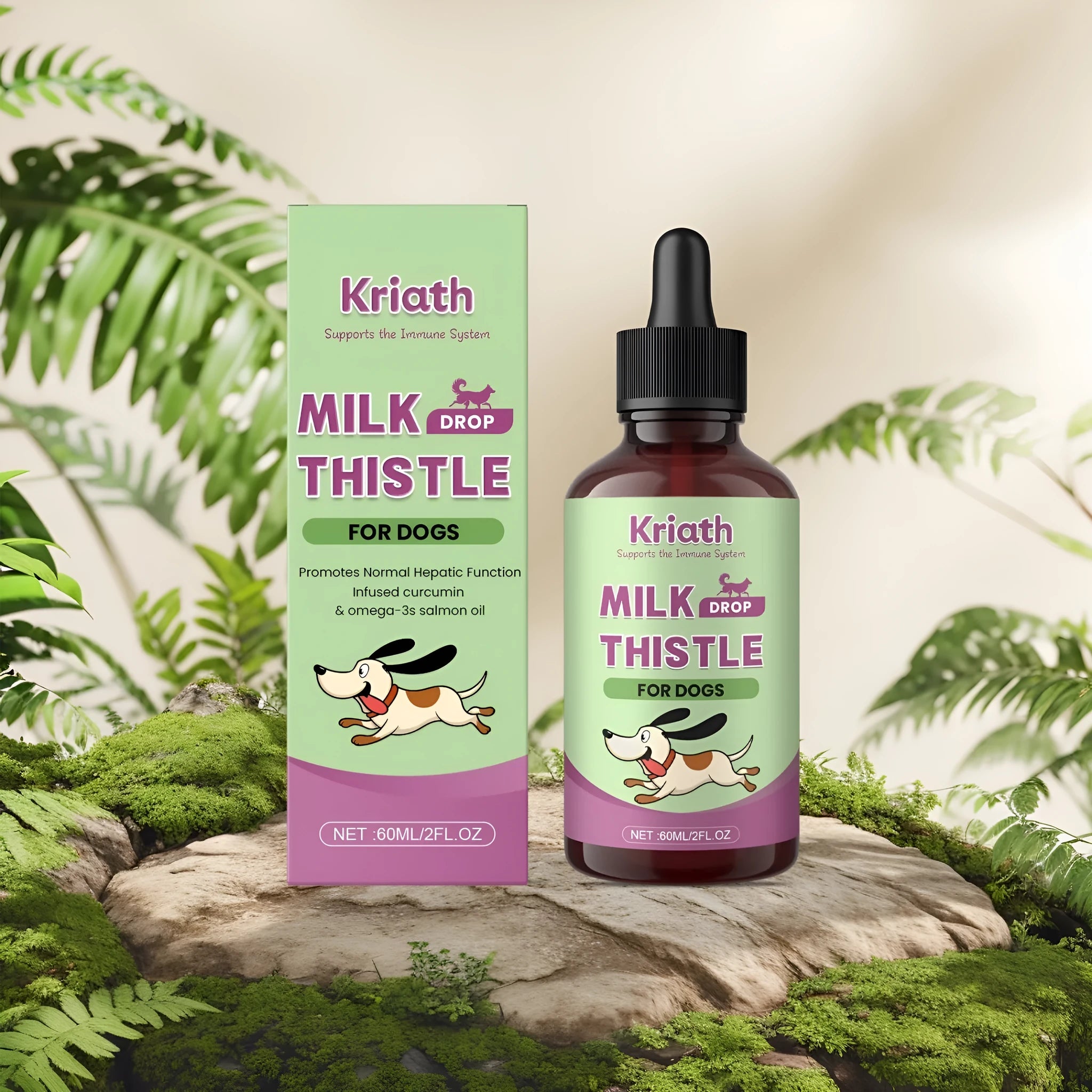 60ml bottle of dog liver support liquid supplement with milk thistle and turmeric extract