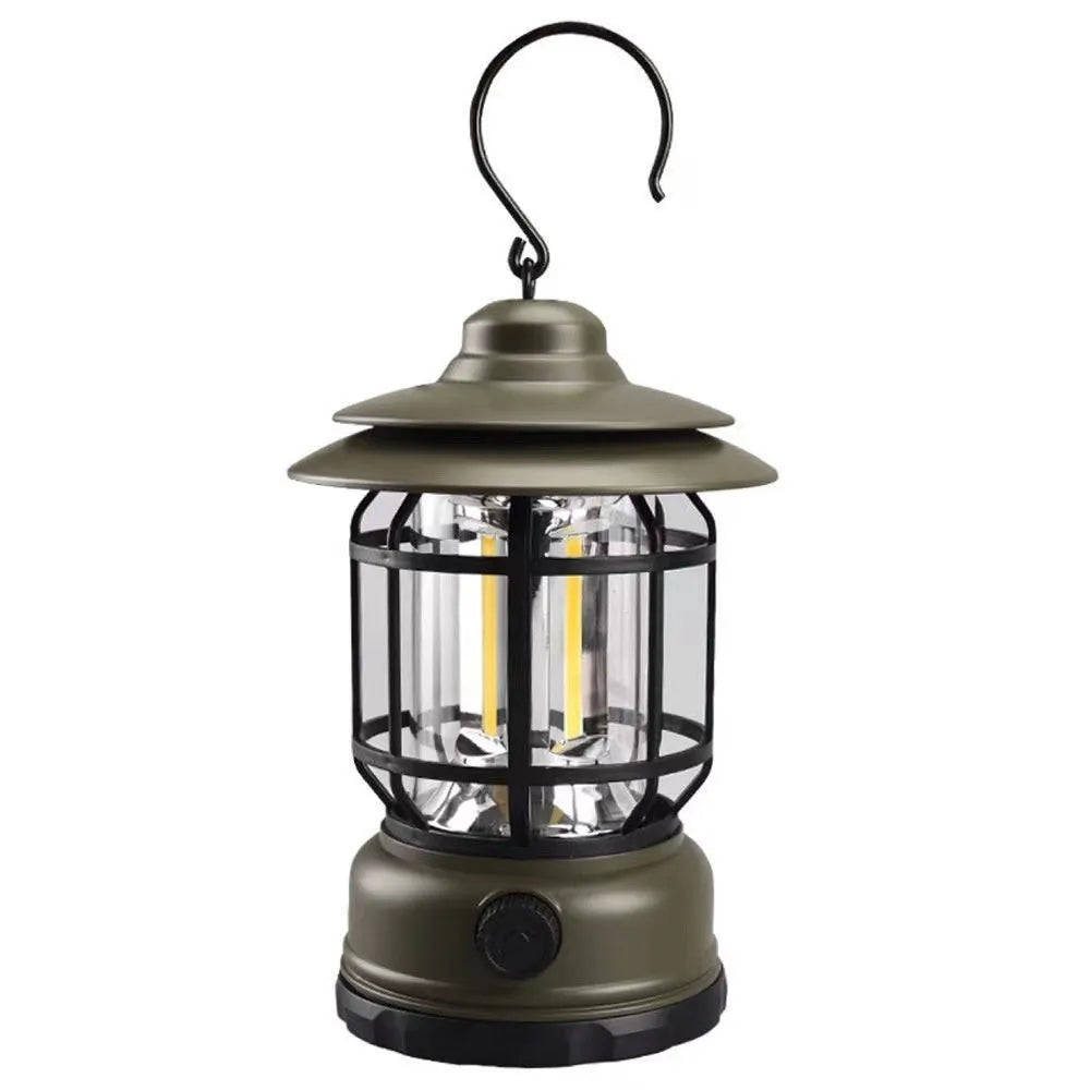 Portable LED camping lantern in dark green, black, or red with super bright illumination for barn and booth use