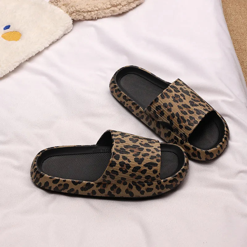 Leopard print slippers for women with thick EVA sole in multiple colour options