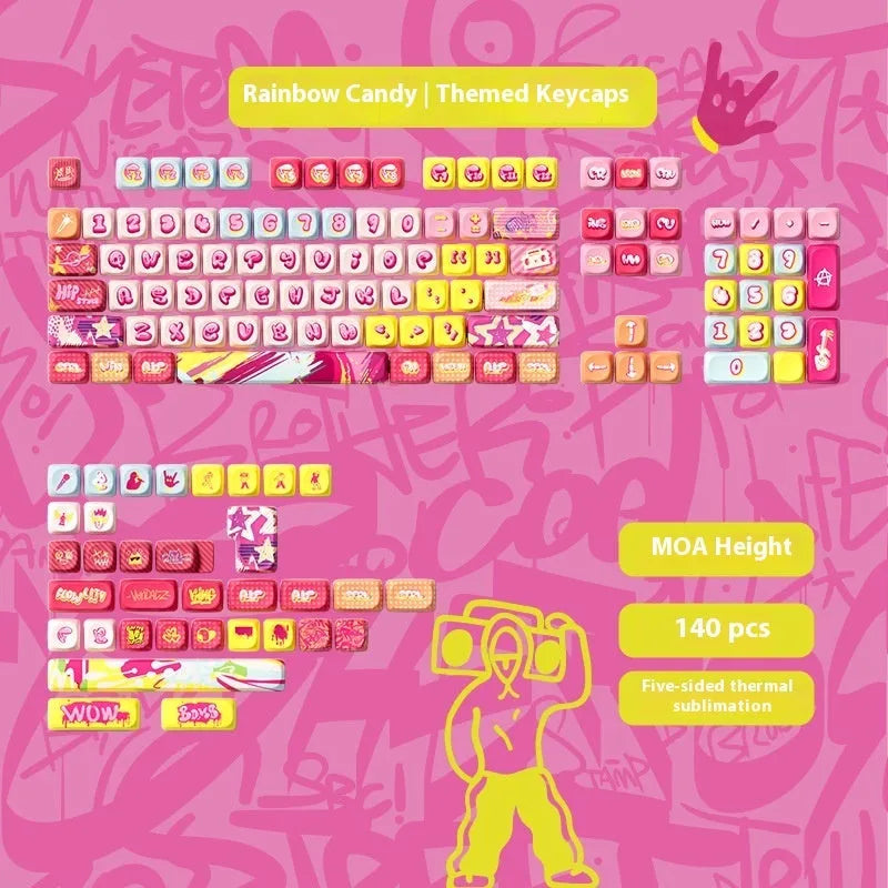 Sublimation printed cartoon pig party theme keycap set for mechanical keyboard.