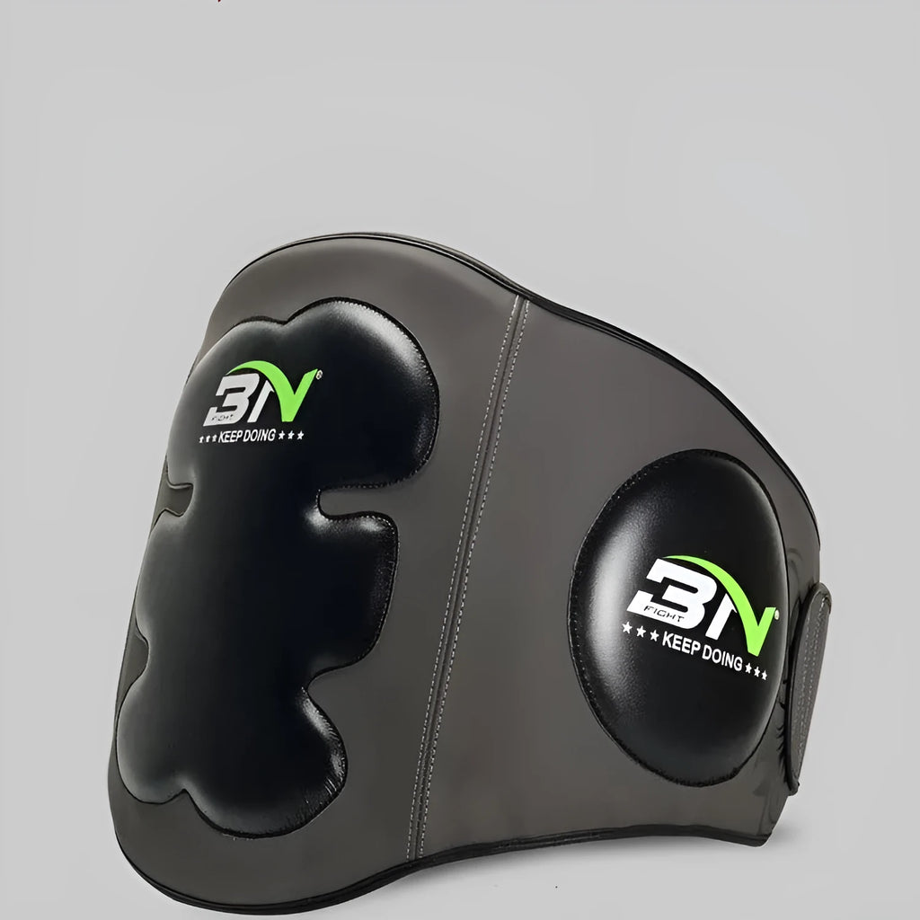 Sanda boxing waist protection target with thick padding and adjustable harness in dark grey